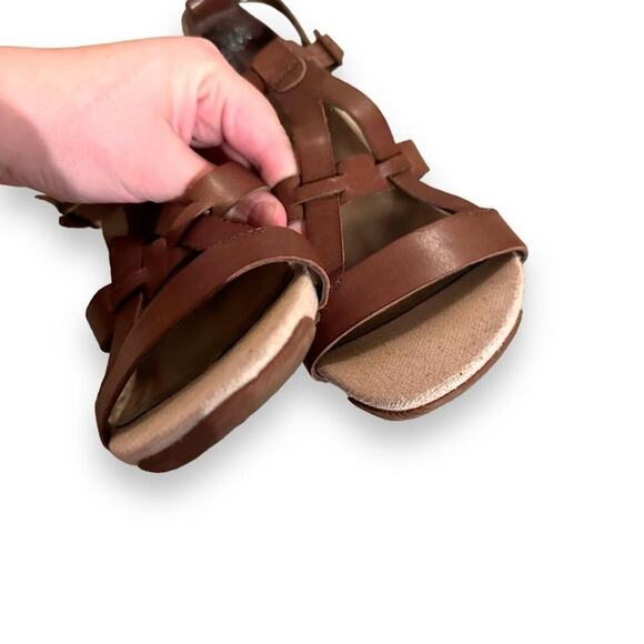 Kenneth Cole Reaction Cedar Brown Leather Strappy High Heel Wedges Sz 8.5 - Picture 5 of 13